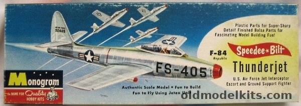 Monogram Speedee-Bilt Republic F-84 Thunderjet Flying Scale Model for Jetex, G10-100 plastic model kit